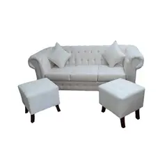 GENERICO - CHESTERFIELD CAPITONE 3 CUERPOS +2 POUF CUADRADOS BEIGE