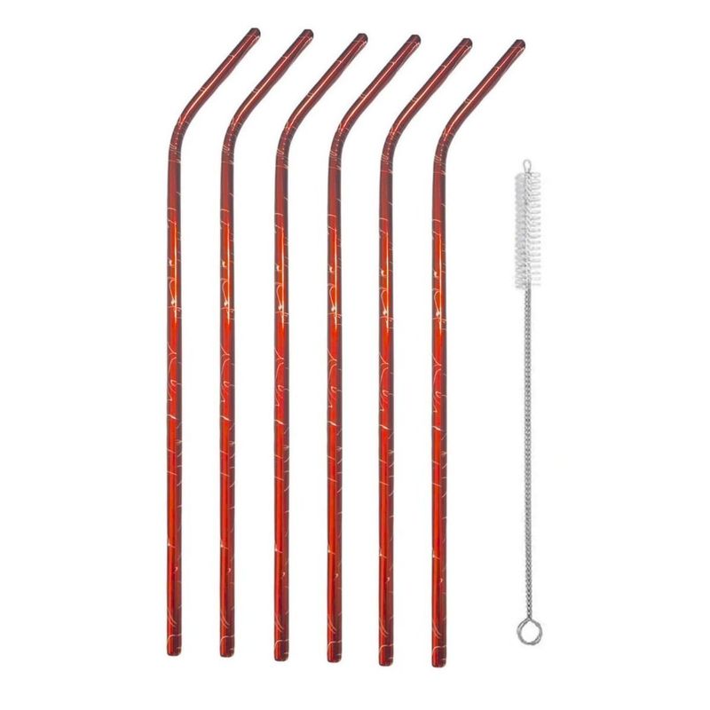 GENERICO - Set de 6 Bombillas Reutilizables Acero Dobladas Rojas