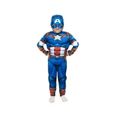 TODODISFRACESCHILE - Disfraz Capitan America Con Musculos - Talla 7 a 8 años