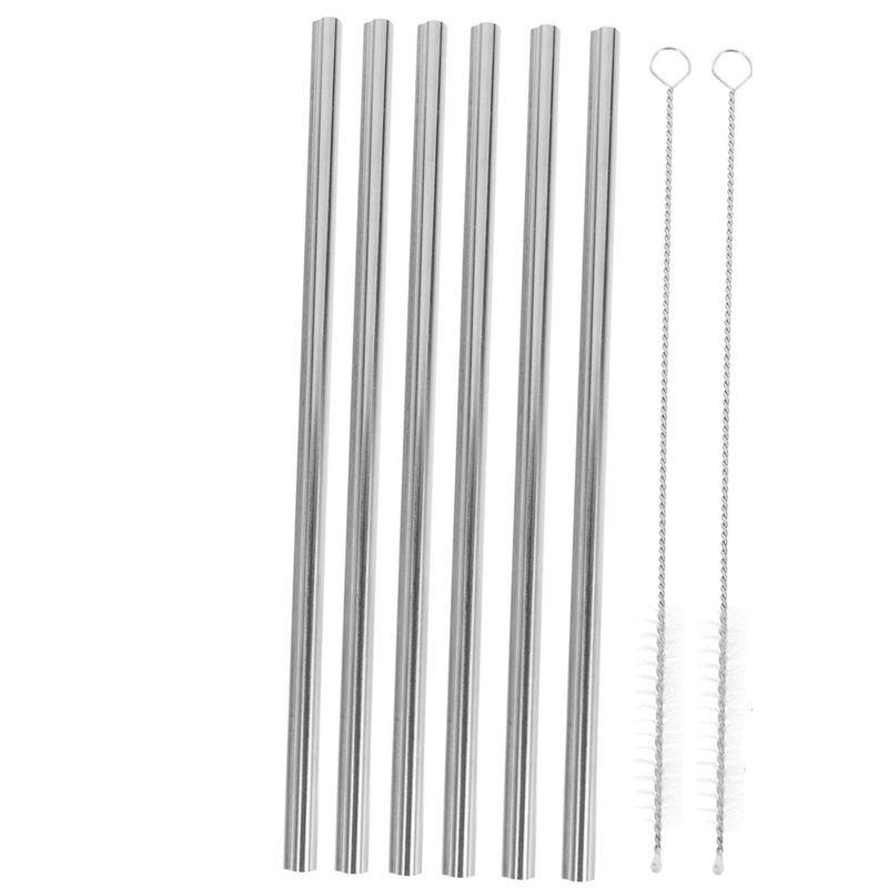 GENERICO - Set de 6 Bombillas Plateadas Rectas con Cepillo Limpiador