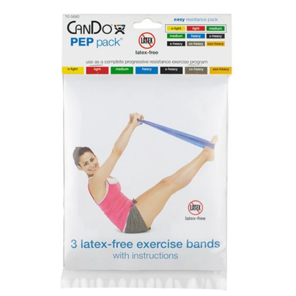 Set de 3 Bandas Elásticas Cando libre de látex 1,5 mts Resistencia Baja, marca CANDO - Foto Principal