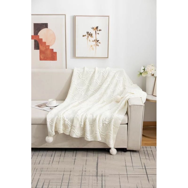 GENERICO - Manta Tejida modelo Chenille color Blanco Invierno