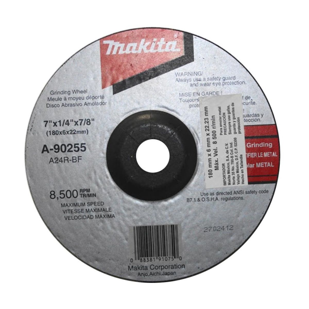 MAKITA - Disco Desbaste (espesor 6mm) Metal 180mm 7 Makita A-90255