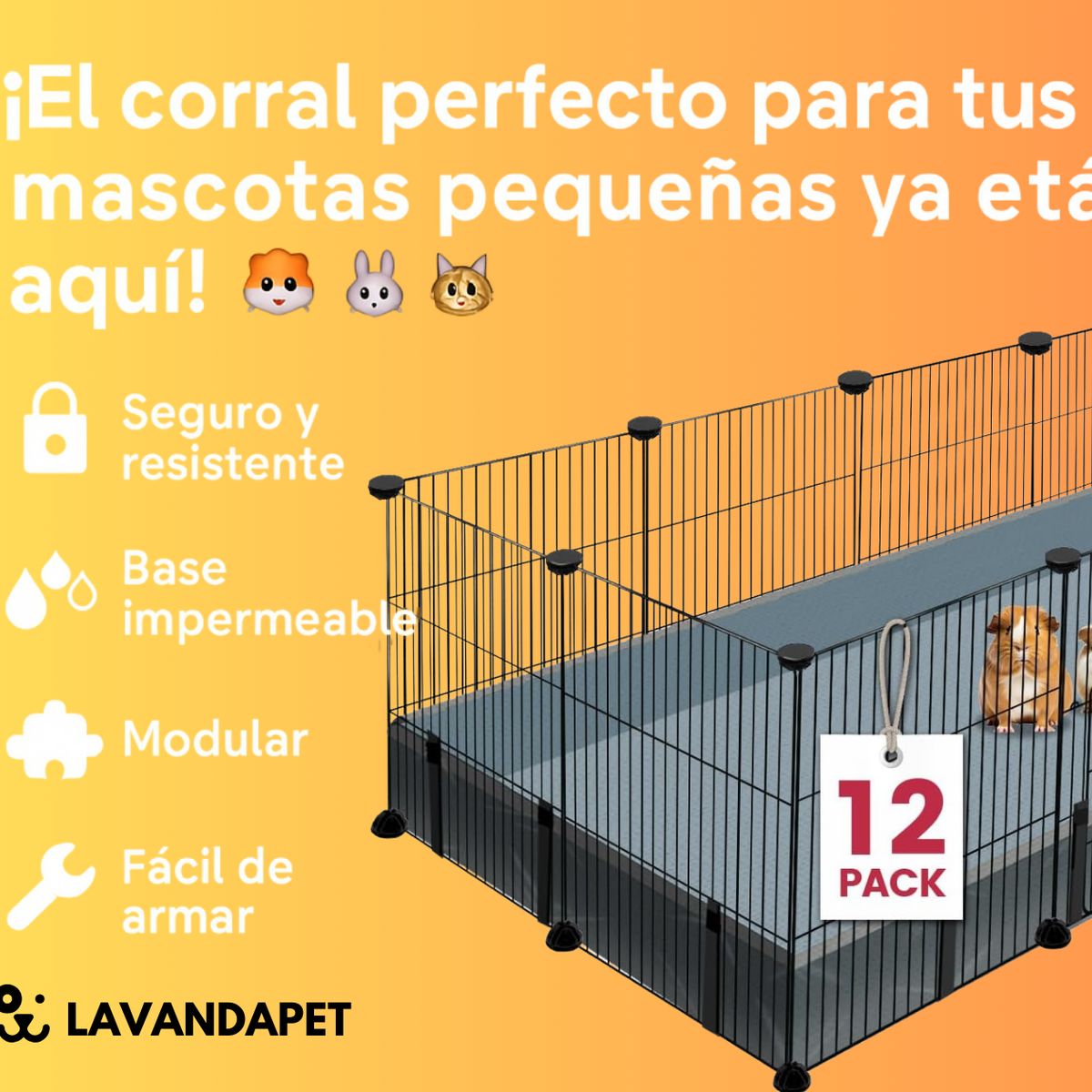 LAVANDAPET - Jaula Armable + Manta De 12 Paneles Perro Conejo Cuy Corral.