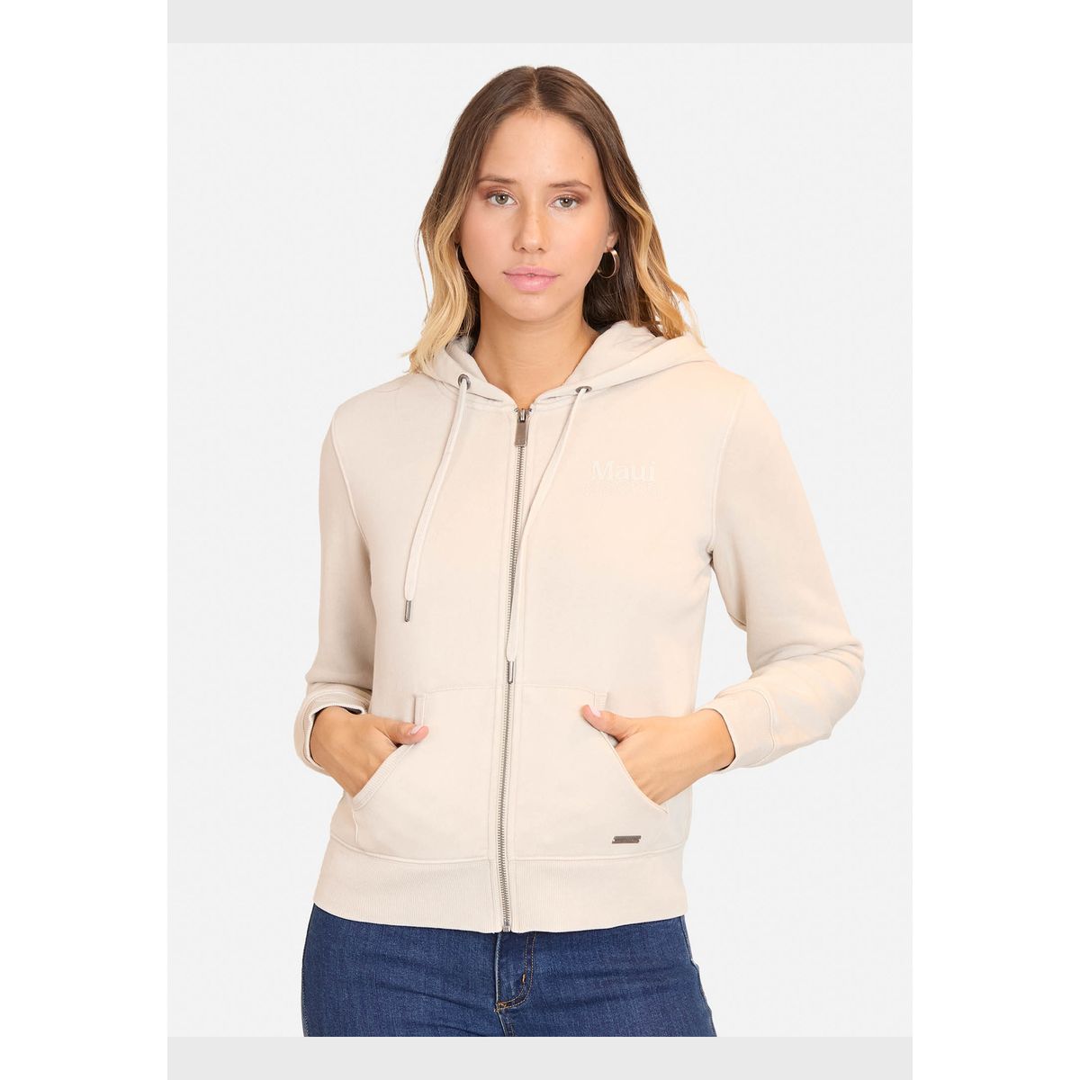 MAUI AND SONS - Poleron Fullzipper Flowers For Me Crew Neck Beige  Mujer Maui And Sons