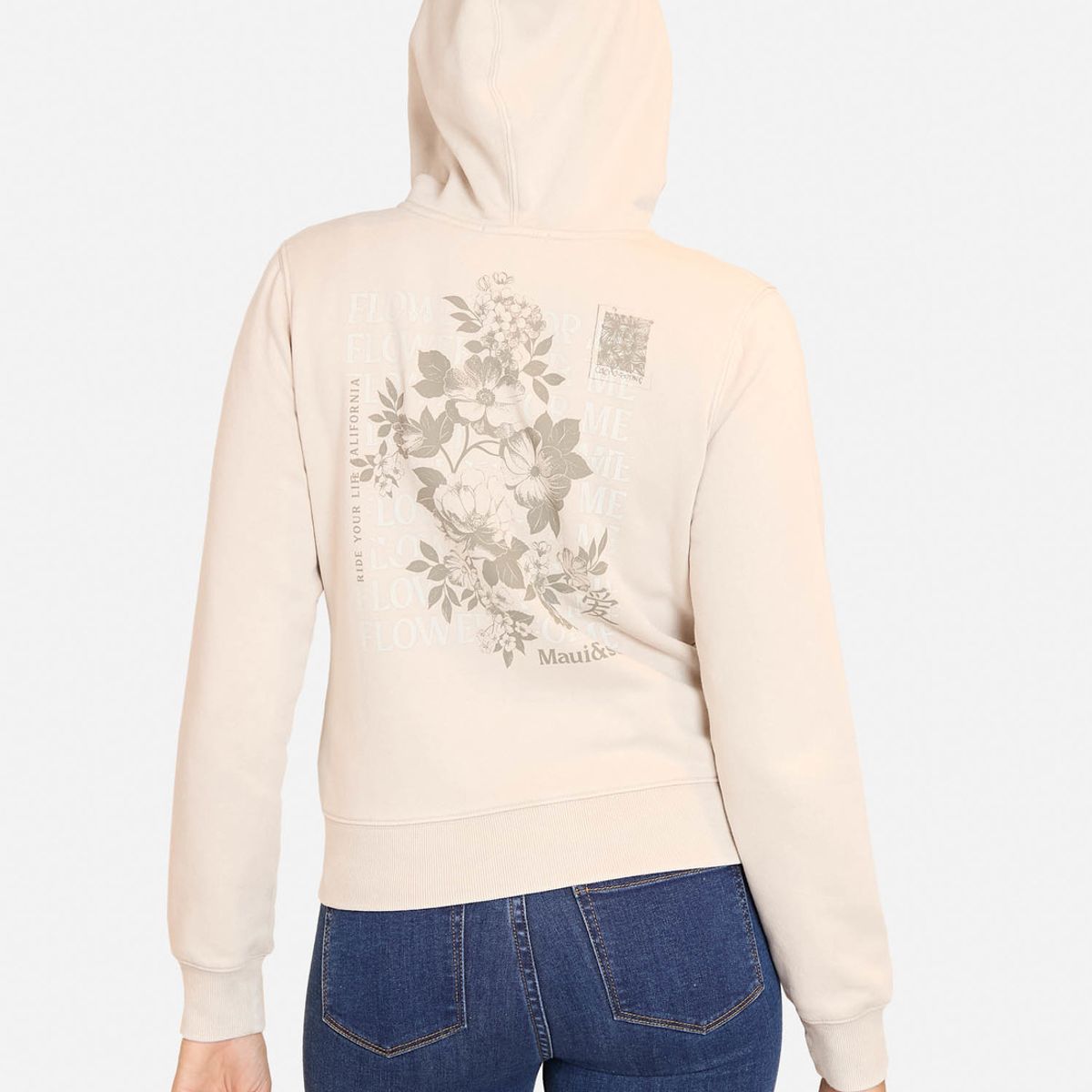 MAUI AND SONS - Poleron Fullzipper Flowers For Me Crew Neck Beige  Mujer Maui And Sons