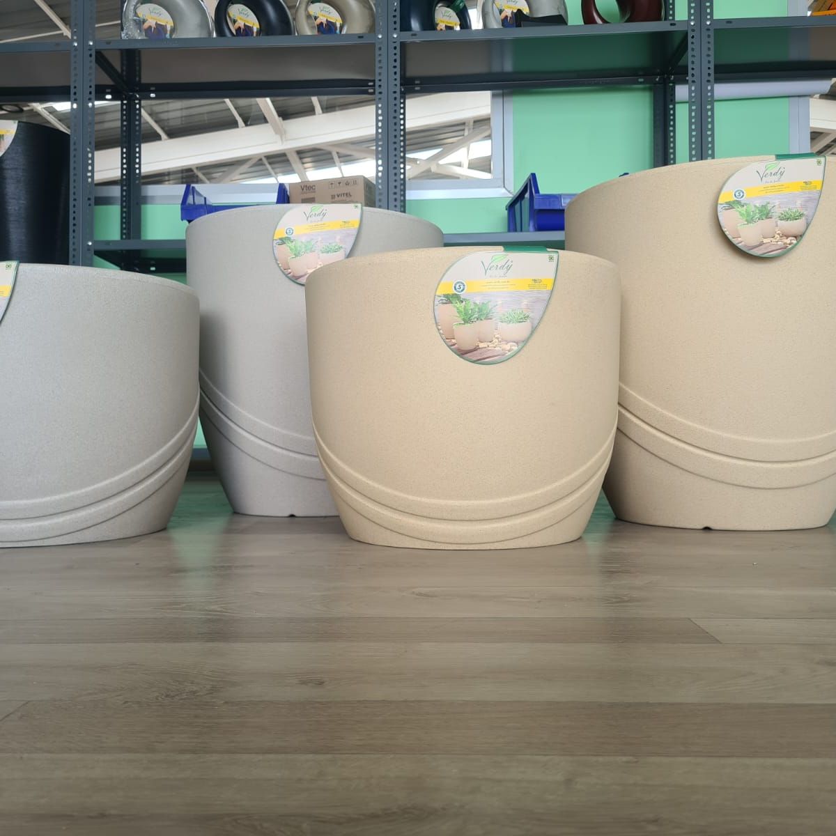 VERDY - Maceta Río De Janeiro Cemento 41x50cms Efecto Piedra con Plato