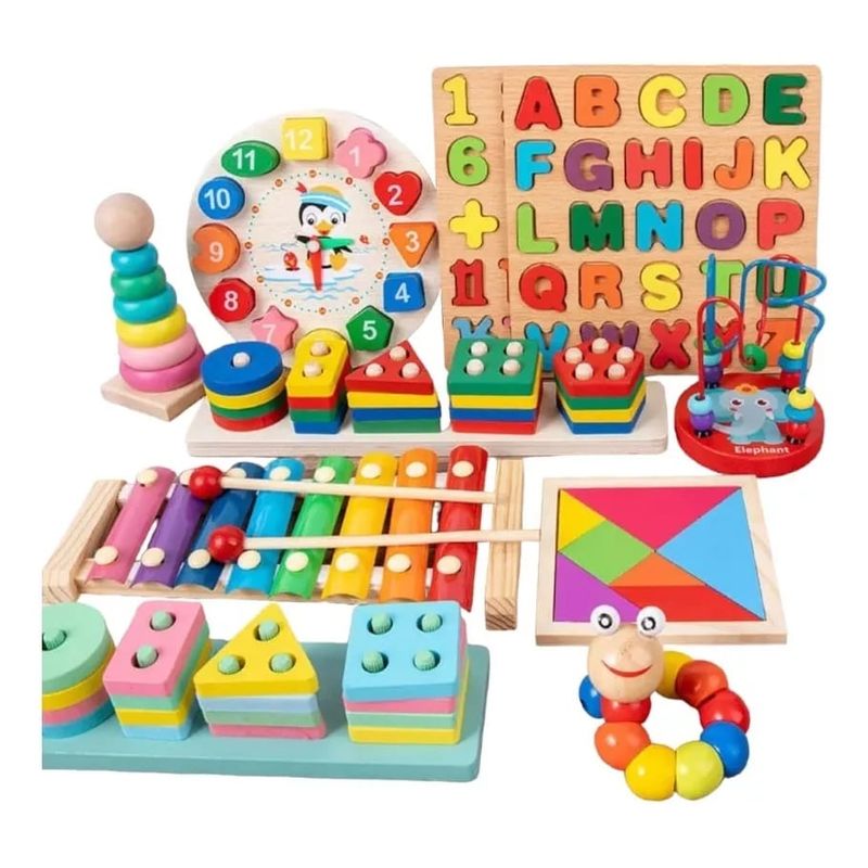 HENNE CLOTHING - Juguetes de madera didácticos - Montessori - Pack de 10