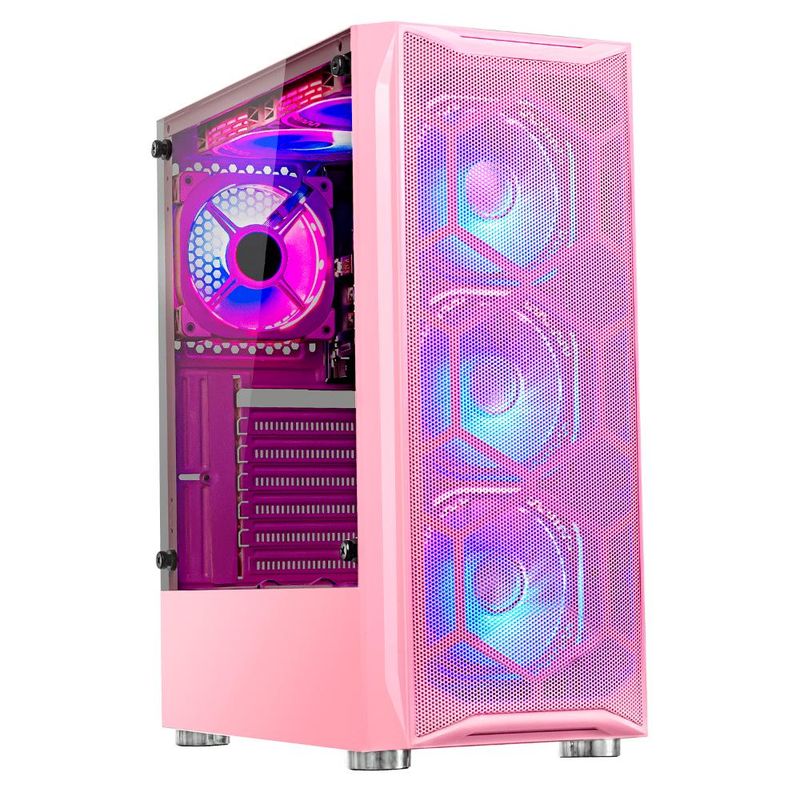 SNAKE GAMER - Gabinete Gamer Lacheris Pink Vidrio Templado Incluye Fuente de 600W