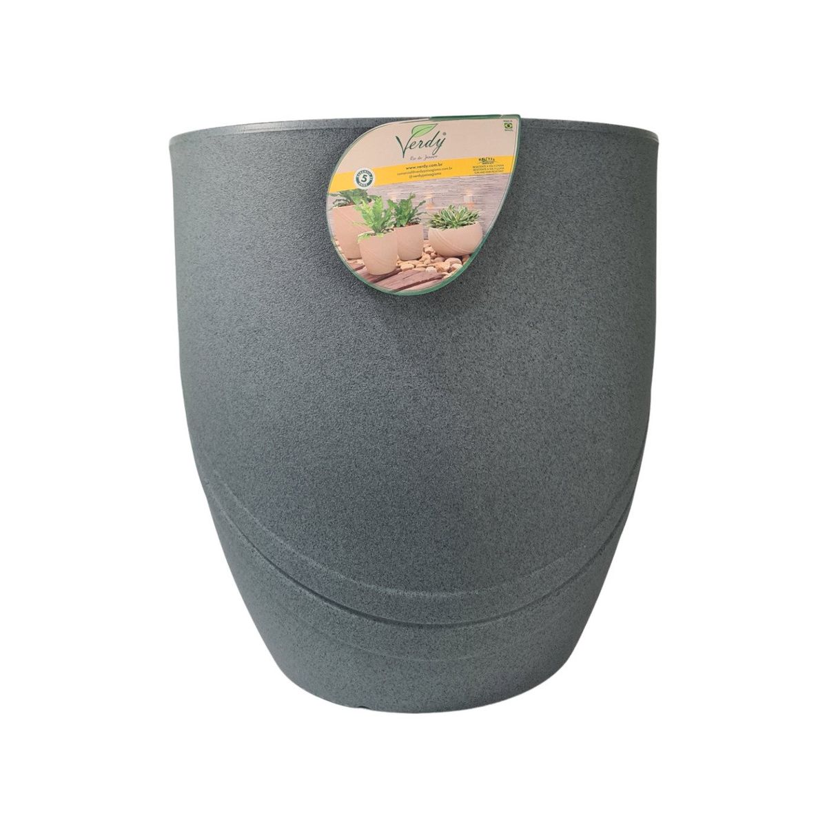 VERDY - Maceta Río De Janeiro Grafito 41x50cms Efecto Piedra con Plato