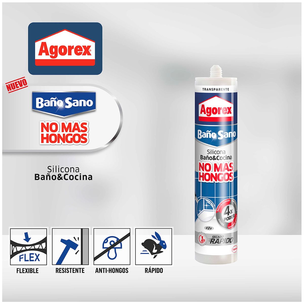 HENKEL - Silicona Acética Antihongos Baño y Cocina Transp Agorex
