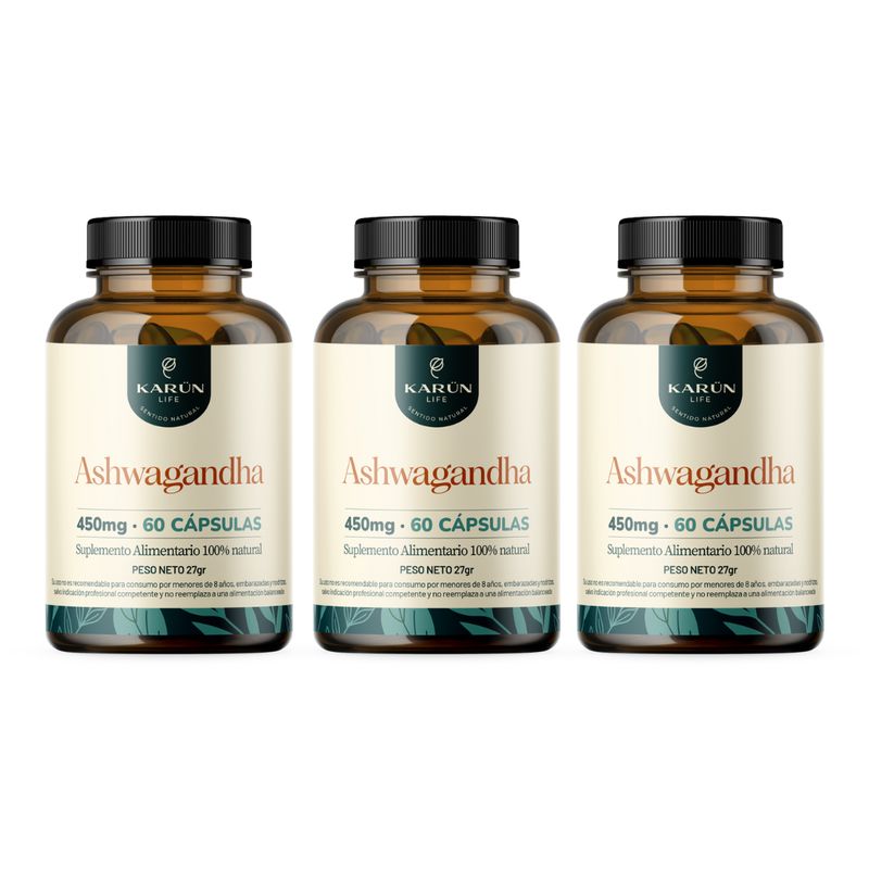 KARUNLIFE - Ashwagandha 450 Mg 60 cápsulas - Pack 3 Frascos Karun Life