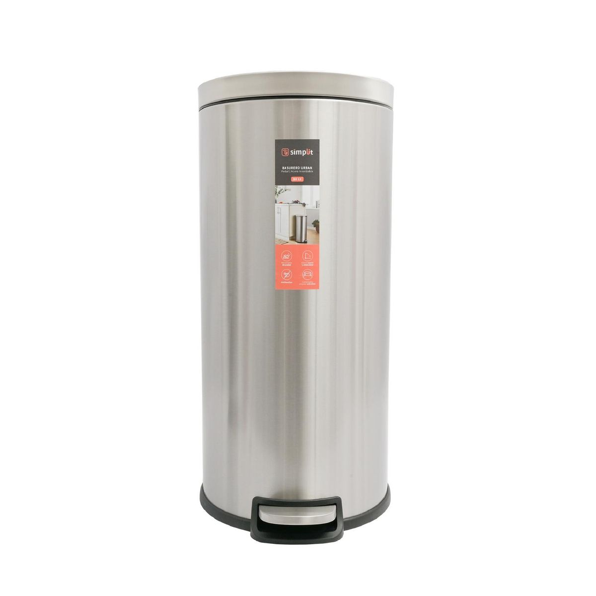 SIMPLIT - Basurero Cocina Urban 30lts Pedal Acero Inox Simplit