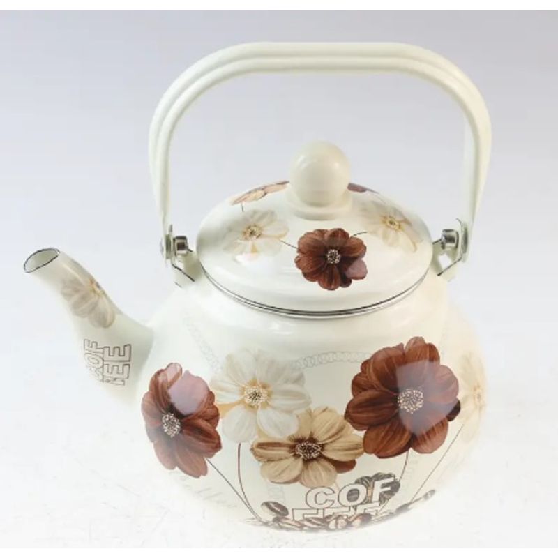 GENERICO - TETERA DE 2 LITROS ENLOZADA ESMALTADA DISEÑO CLASICO FLOR CAFE