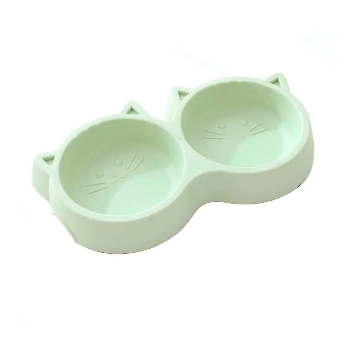 GENERICO - Plato De Comida Doble Para Mascotas Con Forma De Gato Verde