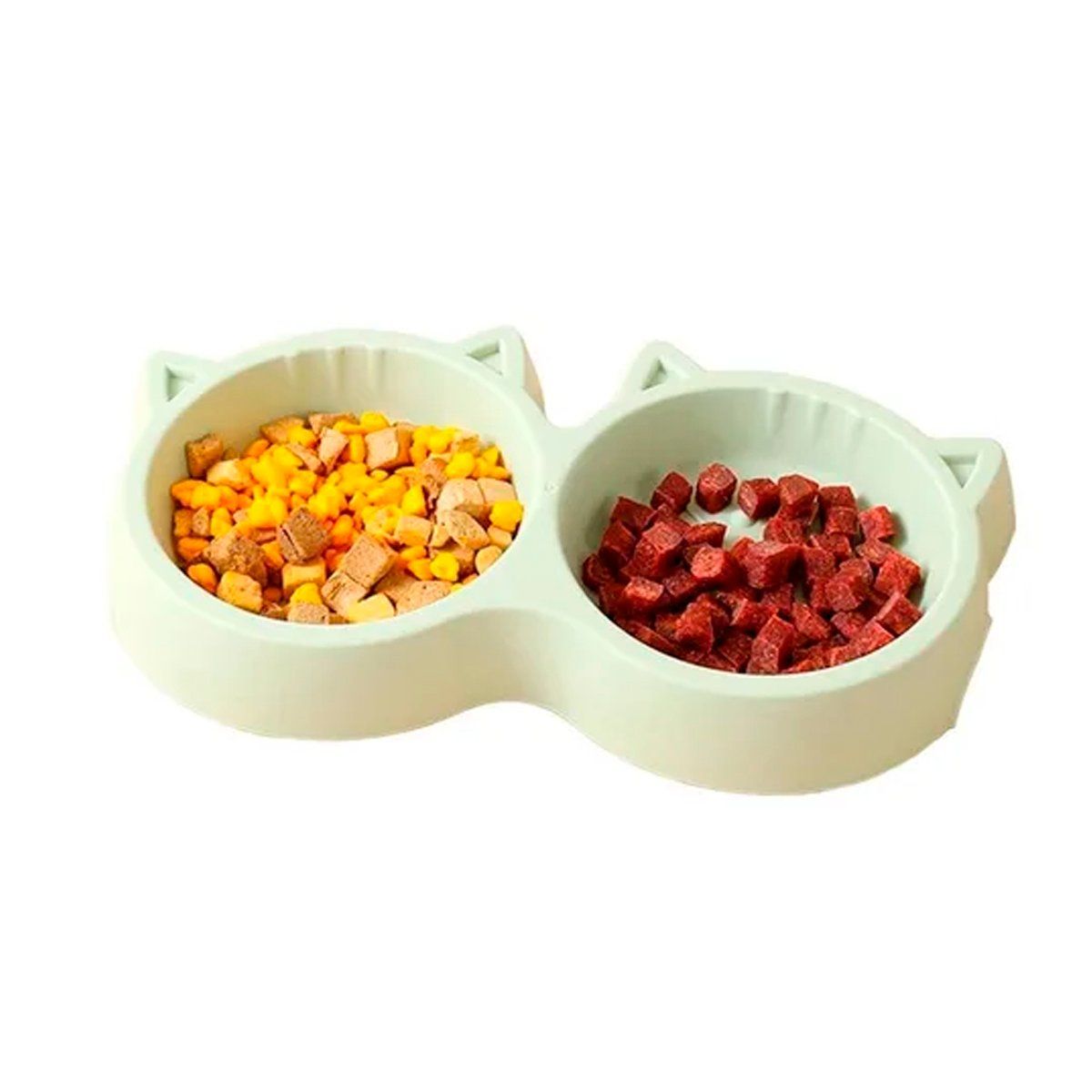 GENERICO - Plato De Comida Doble Para Mascotas Con Forma De Gato Verde