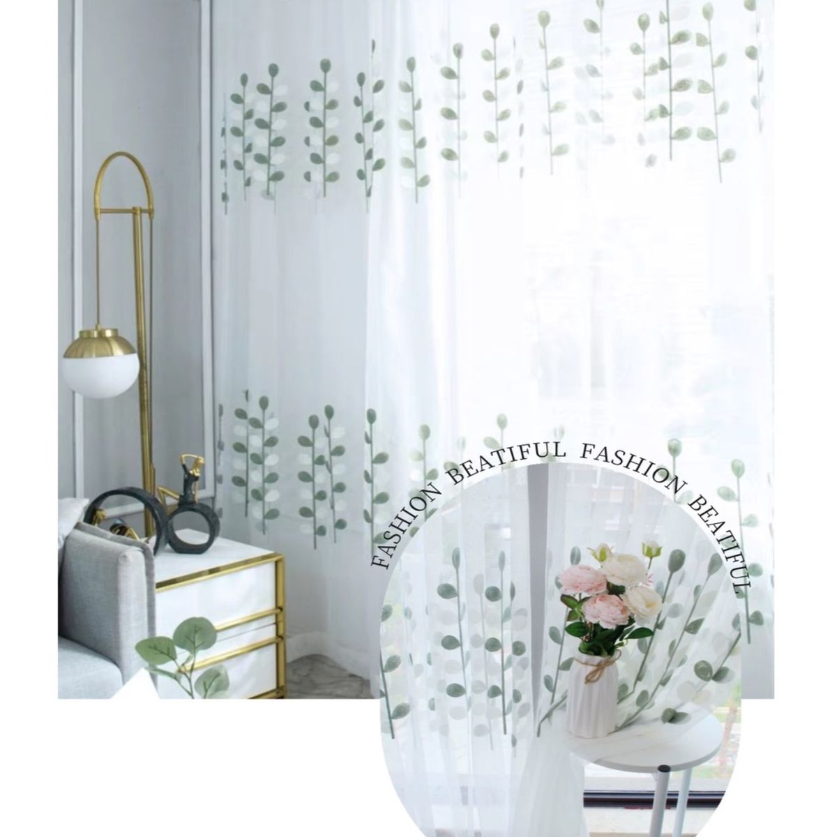 COMPRAPO - Set X 2 Visillos Blancos con Bordados Eucaliptus 140x230 Cm