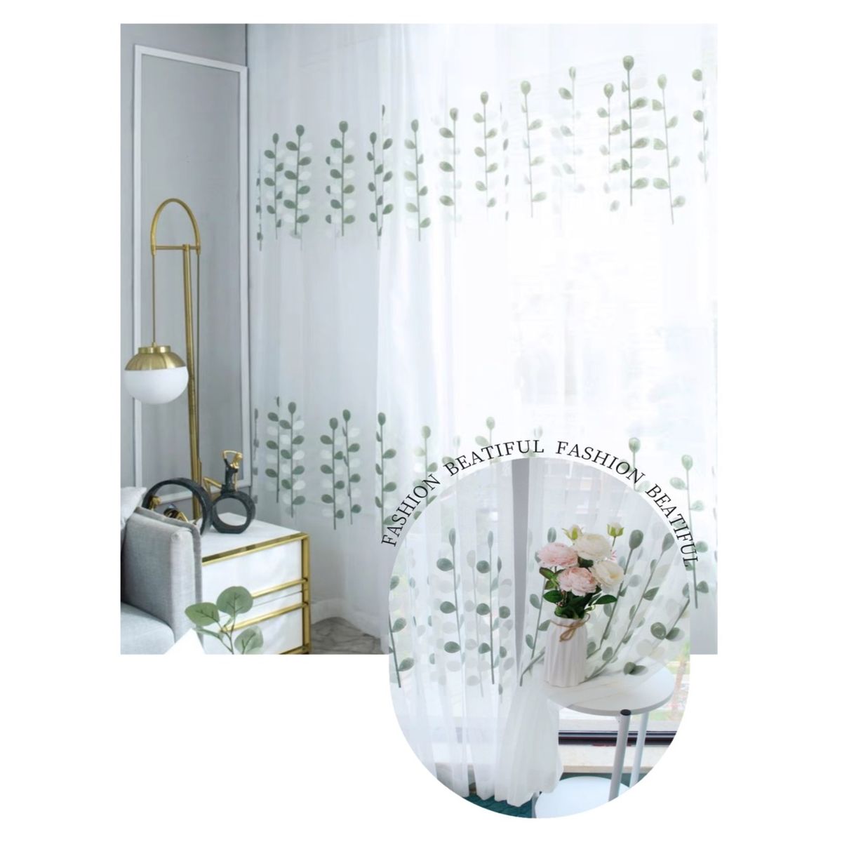 COMPRAPO - Set X 2 Visillos Blancos con Bordados Eucaliptus 140x230 Cm