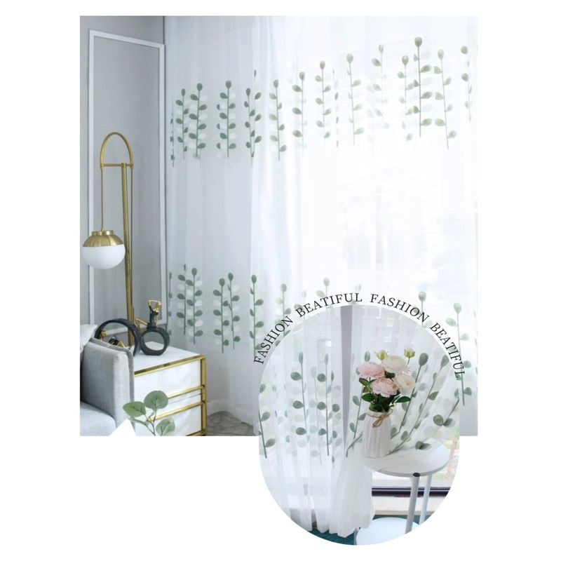 GENERICO - Set X 2 Visillos Blancos con Bordados Eucaliptus 140x230 Cm