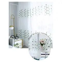 GENERICO - Set X 2 Visillos Blancos con Bordados Eucaliptus 140x230 Cm