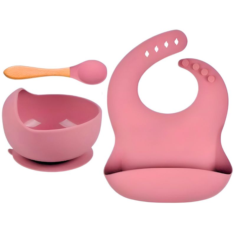 GENERICO - Set Plato Babero Y Cuchara De Silicona Bebes Guagua 3 Pcs