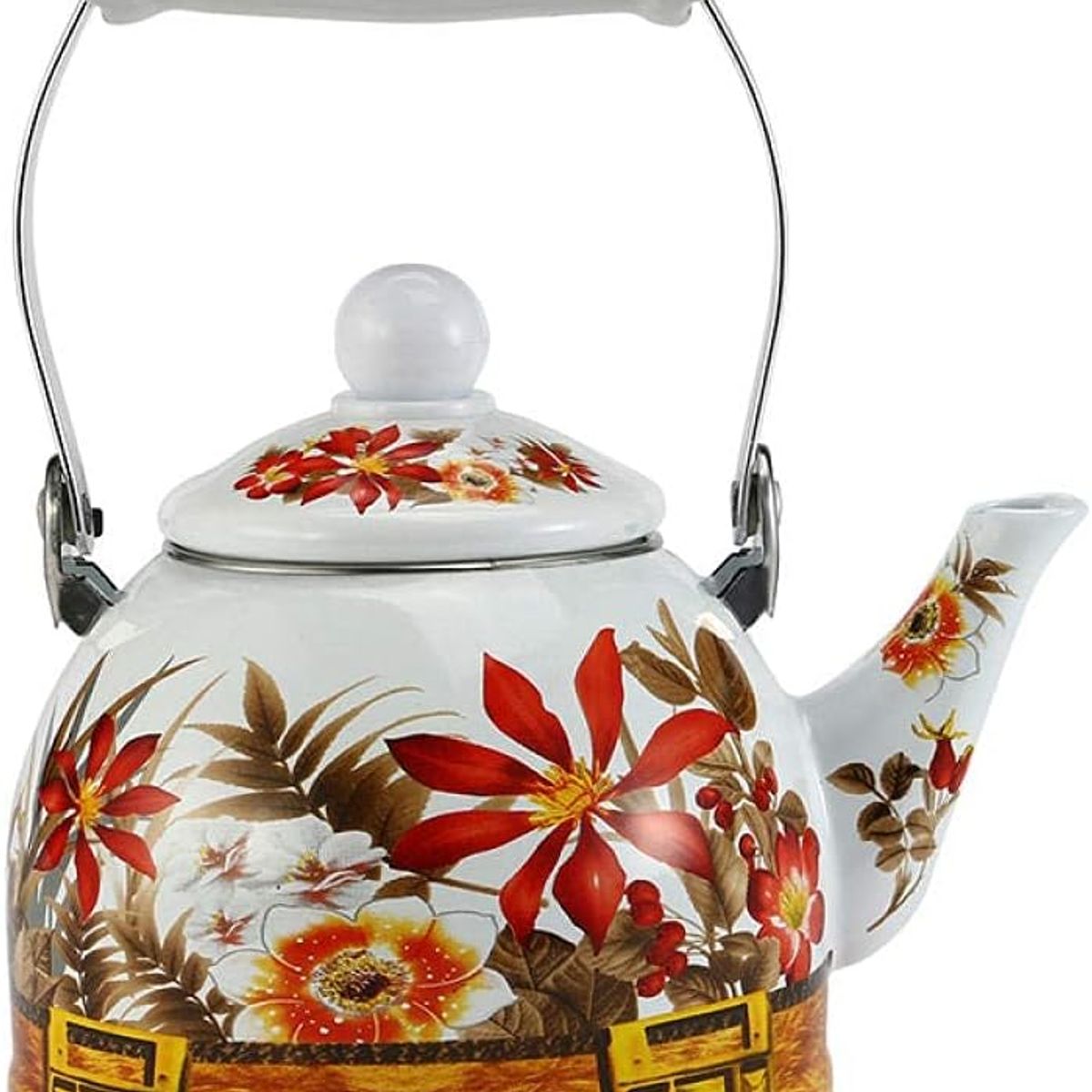 GENERICO - TETERA DISEÑO CLASICO FLORES DE 2 LITROS ENLOZADA ESMALTADA