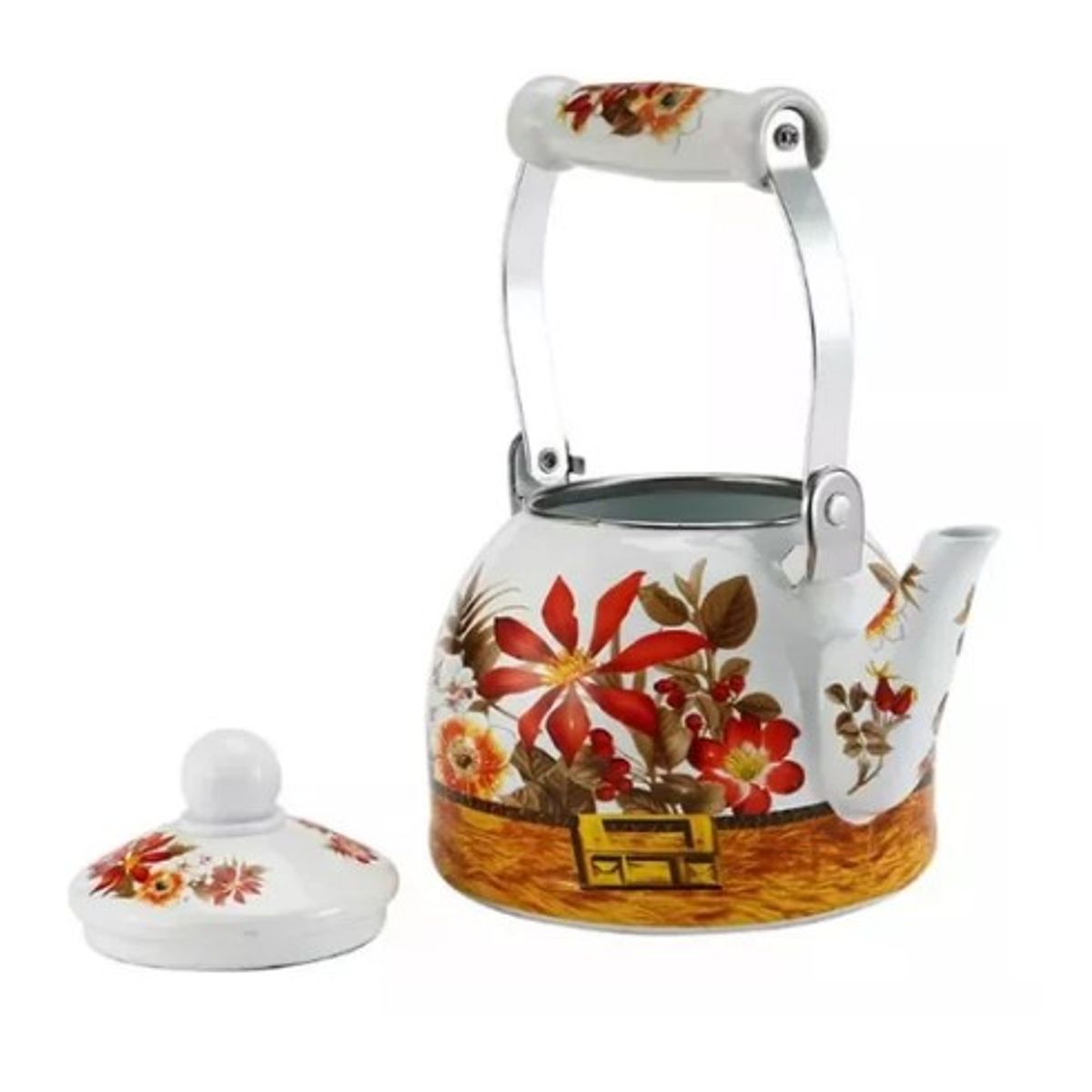 GENERICO - TETERA DISEÑO CLASICO FLORES DE 2 LITROS ENLOZADA ESMALTADA