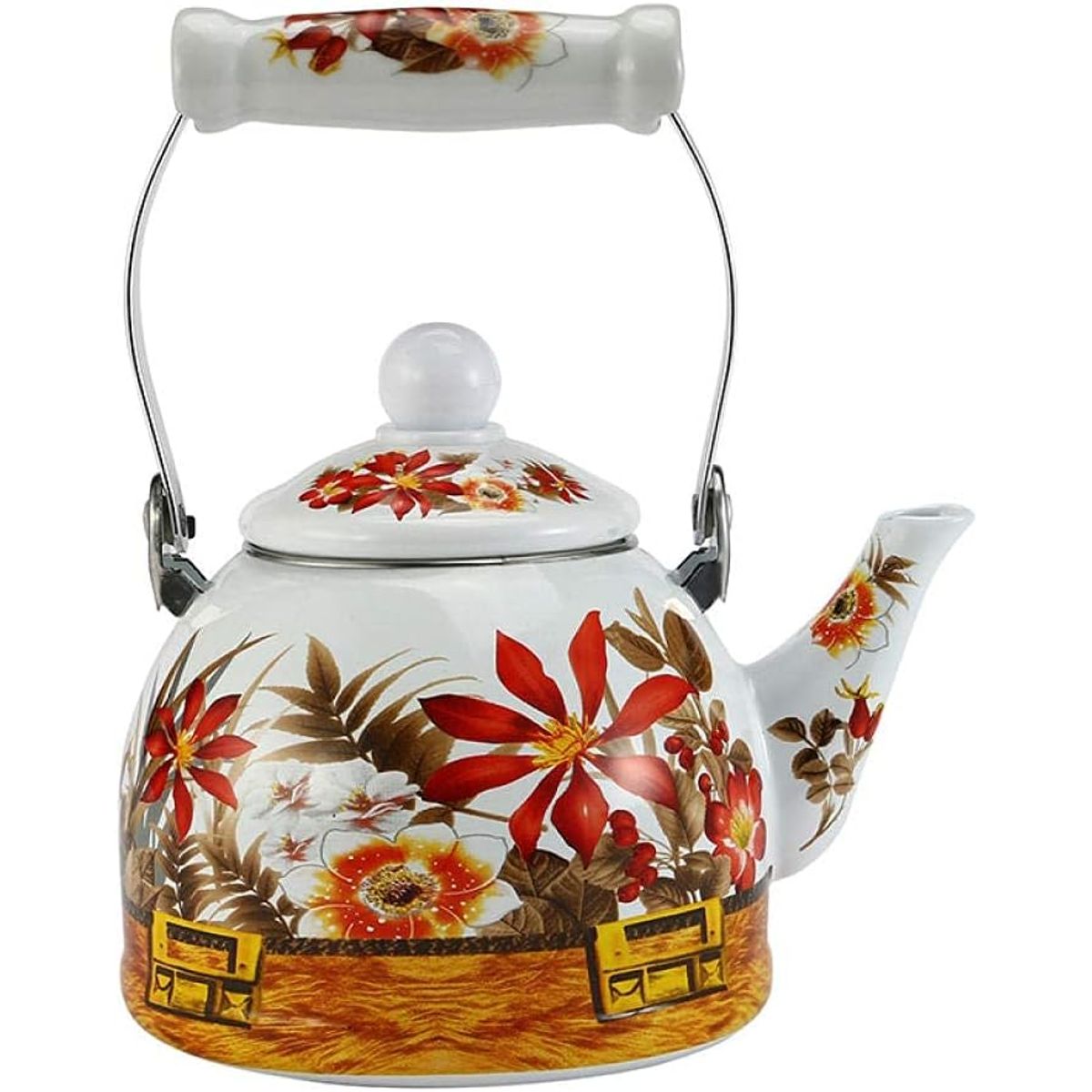 GENERICO - TETERA ENLOSADA Y ESMALTADA DE 2 LITROS CON DISEÑO DE FLORES