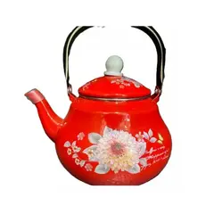 GENERICO - TETERA ENLOSADA Y ESMALTADA DE 2 LITROS CON DISEÑO ROJO FLOR