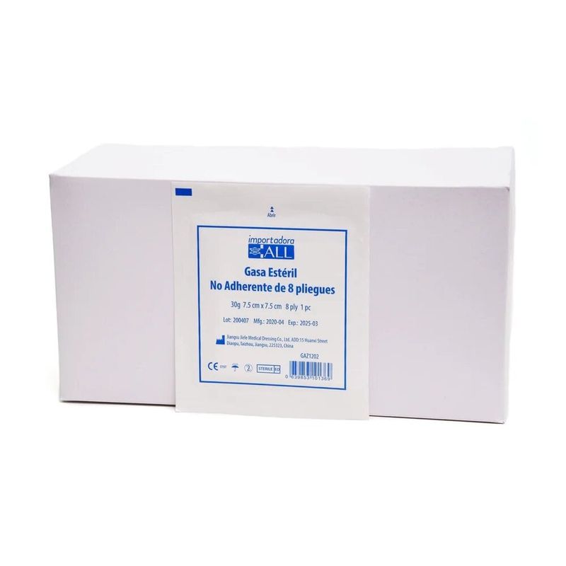 FIRST CARE - GASA ESTÉRIL NO ADHERENTE 8 PLIEGUES 75X75CM - 100 UNIDADES