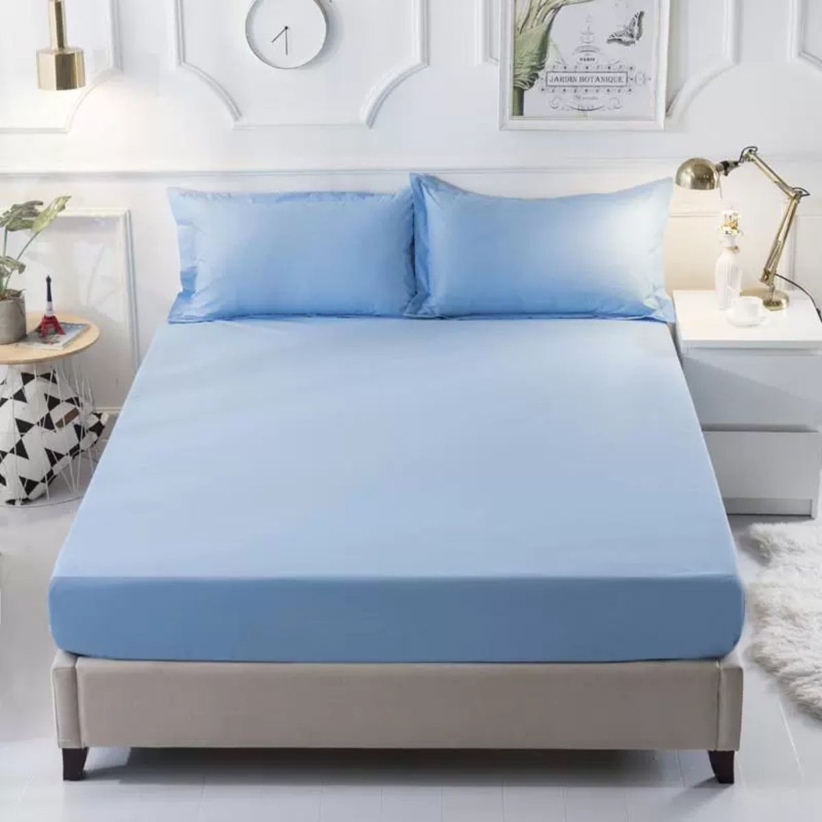 HOMESTAR - Cubrecolchón Ajustable Cama King Size 180x200cm Azul