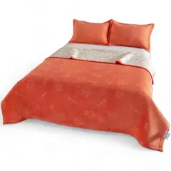 GENERICO - Cobertor Reversible Plush Y Quilt De Verano 2 Plazas Color Naranja