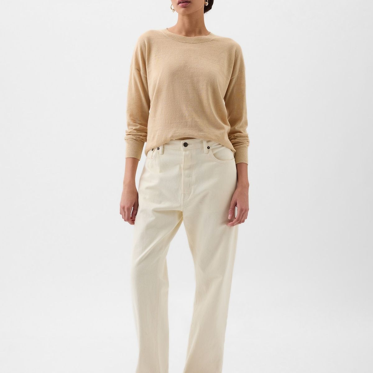 GAP - Chaleco Mujer Lino Cuello Redondo Beige GAP