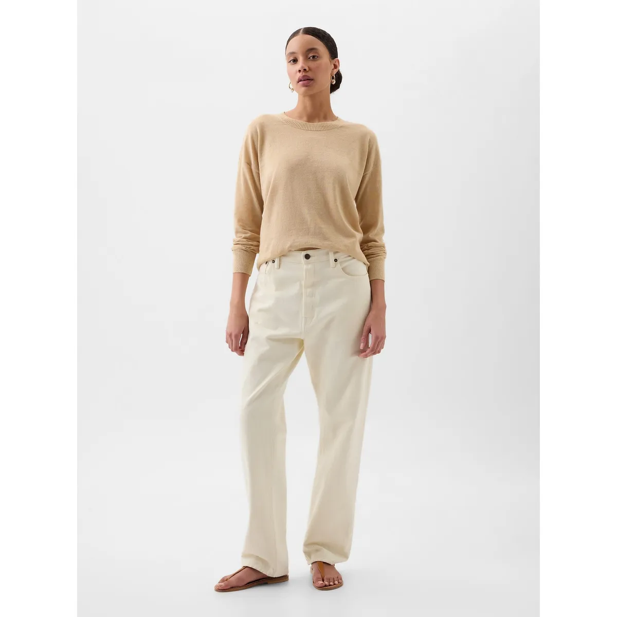 GAP - Chaleco Mujer Lino Cuello Redondo Beige GAP