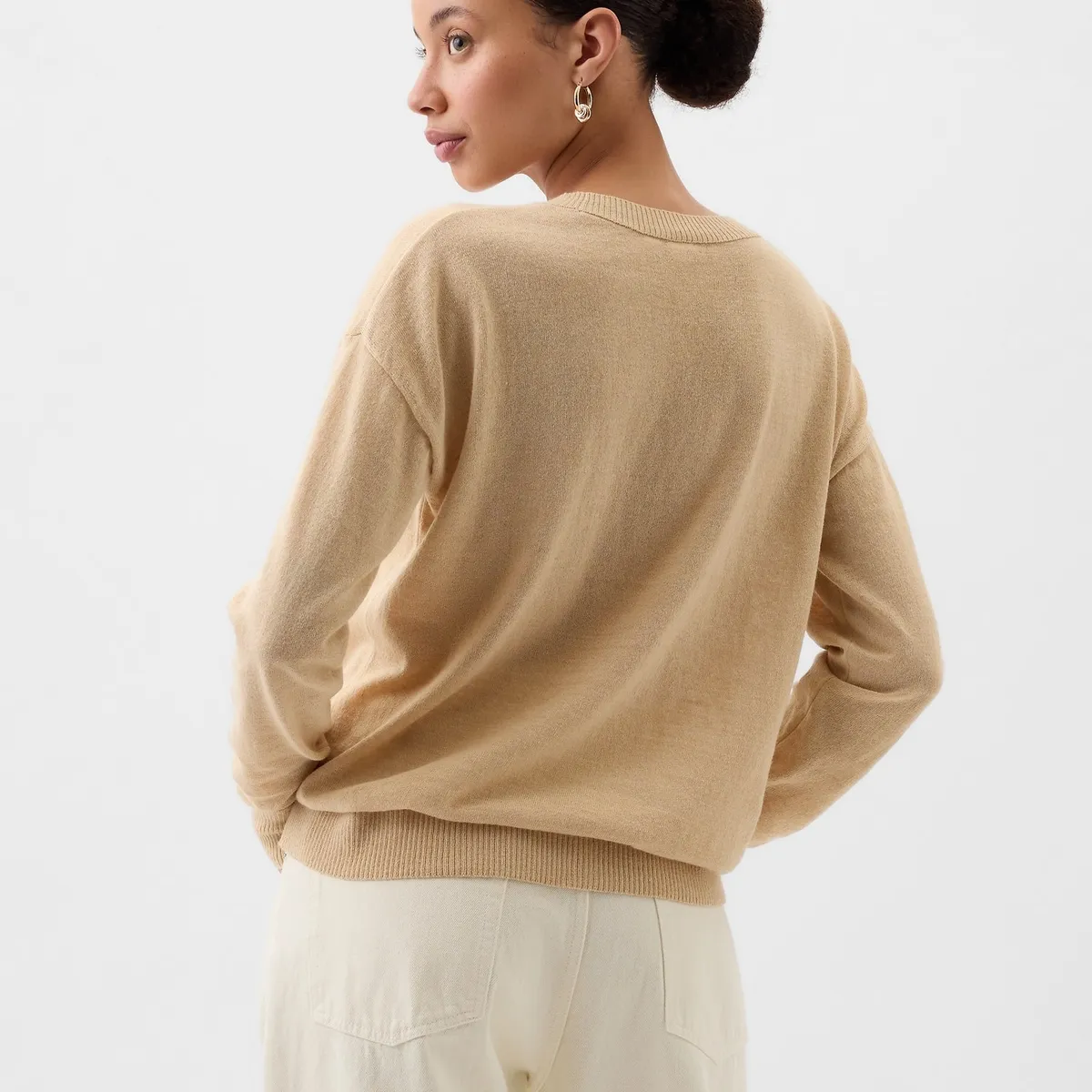 GAP - Chaleco Mujer Lino Cuello Redondo Beige GAP