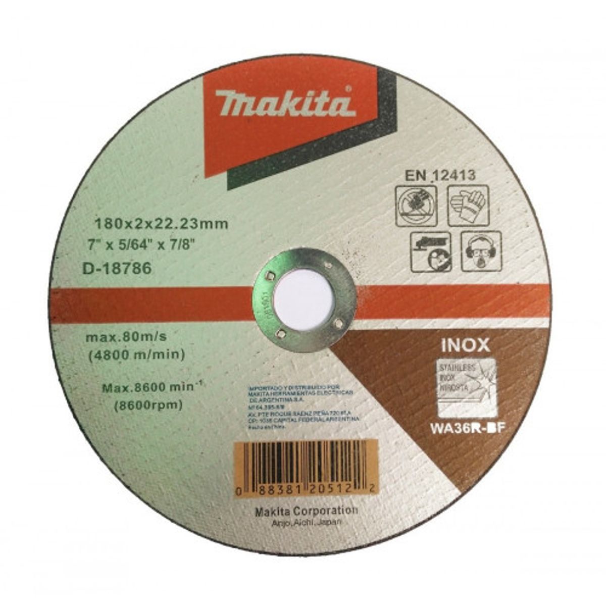 MAKITA - Disco Abrasivo Corte Acero Inox 180x2x2223mm WA36R MAKITA D-18786