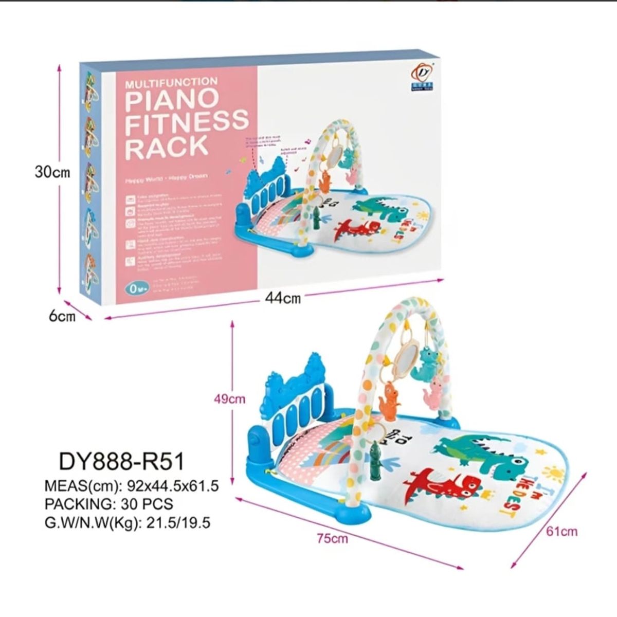 GENERICO - GIMNASIO MUSICAL PARA BEBE PIANO ANIMALITOS COLOR AZUL