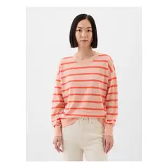 GAP - Chaleco Mujer Lino Cuello Redondo Rayado Rosado