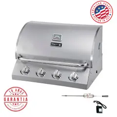 KING GRILL - Parrilla a gas empotrada de 4 quemadores kinggrill + Spiedo con Motor