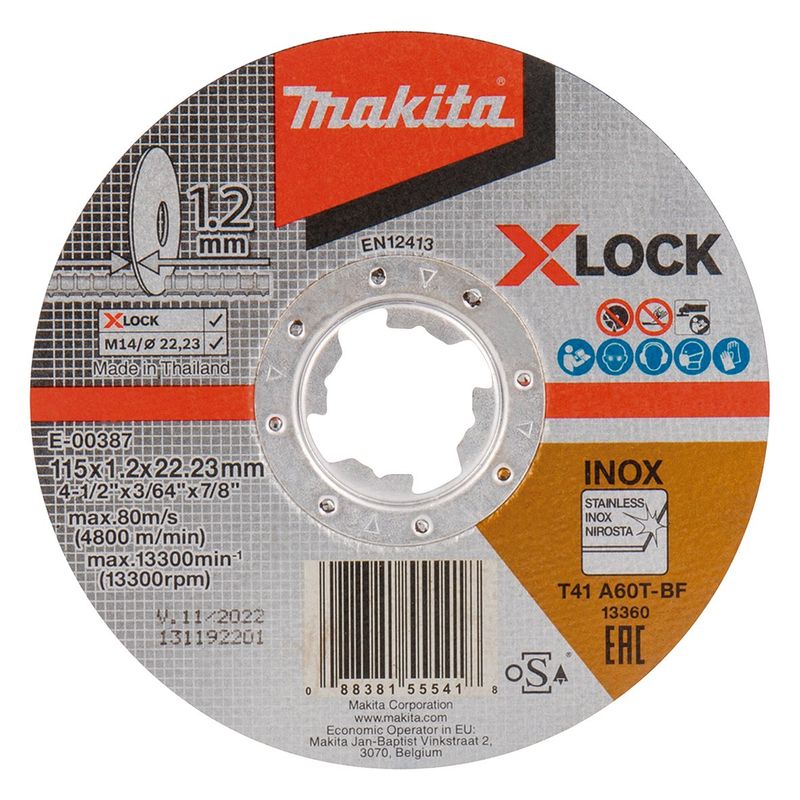 MAKITA - Disco de corte fino acero inox. X-LOCK 115 mm Makita E-00387