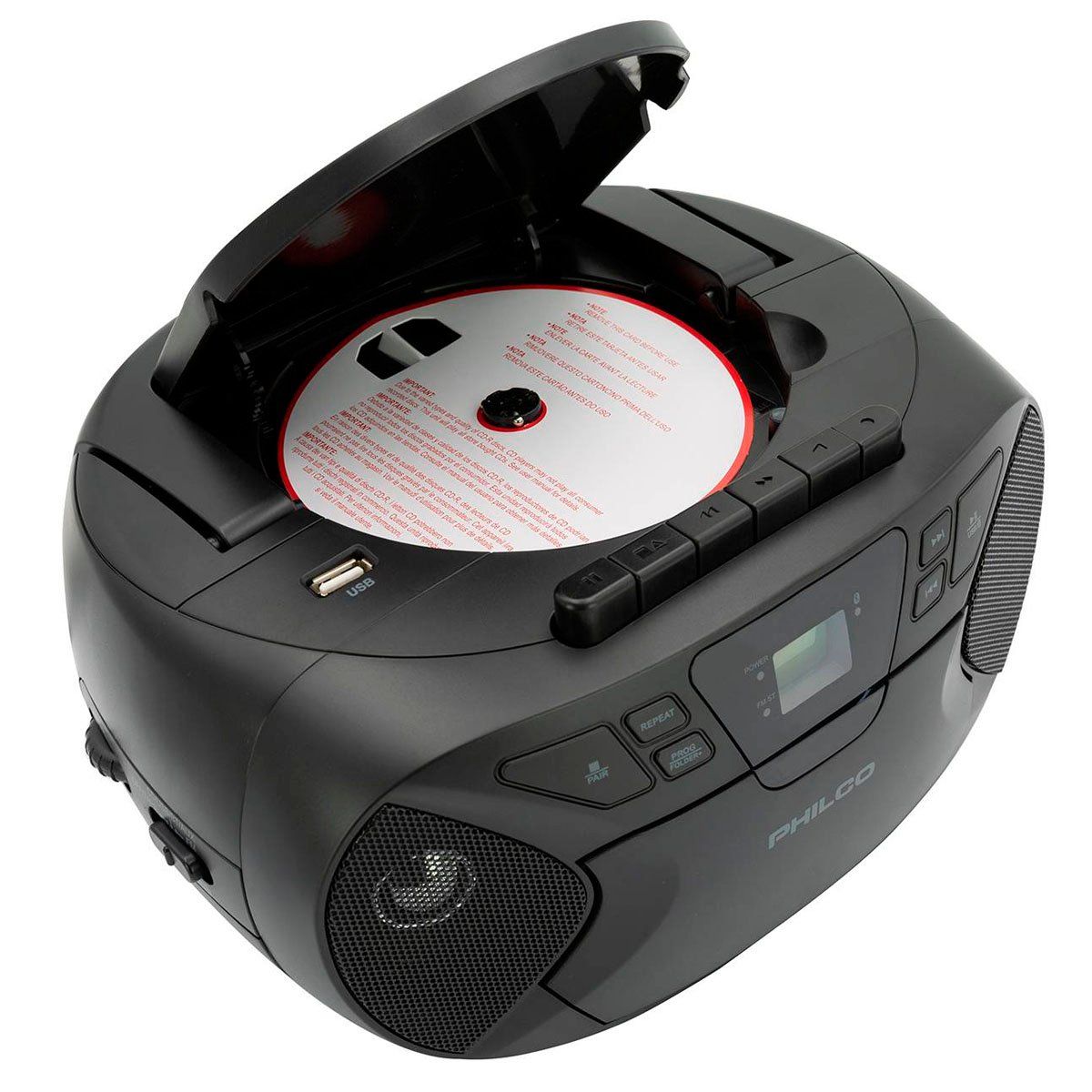 PHILCO - Radio Reproductor Portatil Boombox Cassette Bluetooth CD MP3