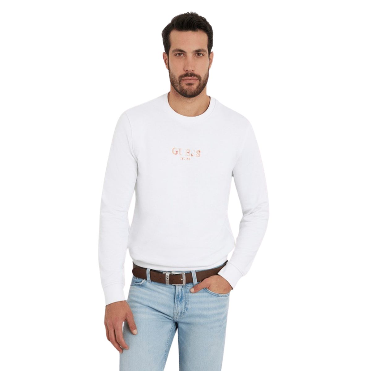 GUESS - Poleron Multicolor Logo Cn Sweatshirt Blanco Guess