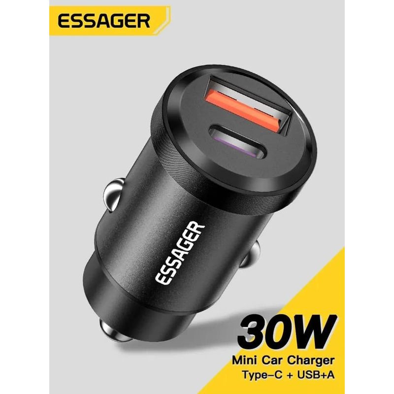 GENERICO - Cargador rápido Essager 30W para auto USB tipo C