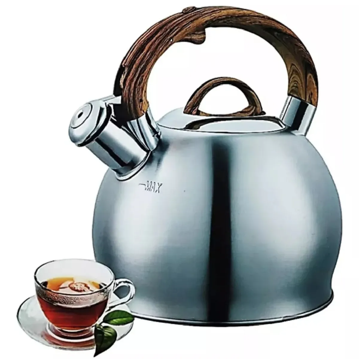 GENERICO - Tetera  2,5lts Acero Inoxidable Manilla De Madera Color negro