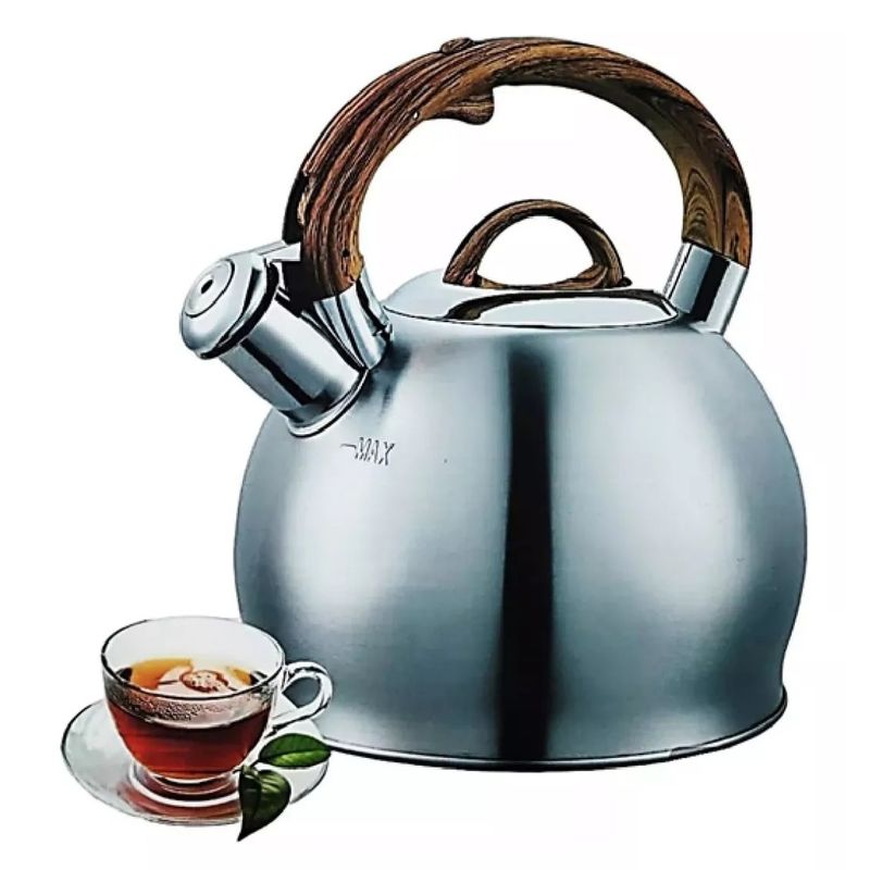 GENERICO - Tetera  2,5lts Acero Inoxidable Manilla De Madera Color Plateado