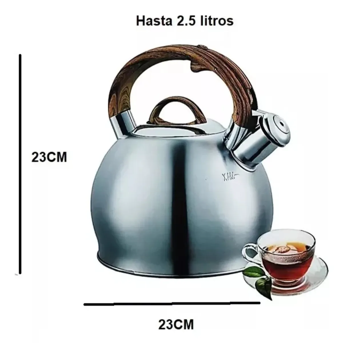 GENERICO - Tetera  2,5lts Acero Inoxidable Manilla De Madera Color negro