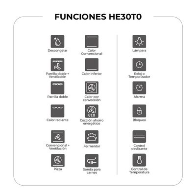 Imagen 2 del producto Horno Empotrable Eléctrico 60 Litros Touch 14 Funciones Deluxe HE30F0