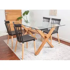 GENERICO - Juego comedor 140x90 mas 4 sillas Windsor negras