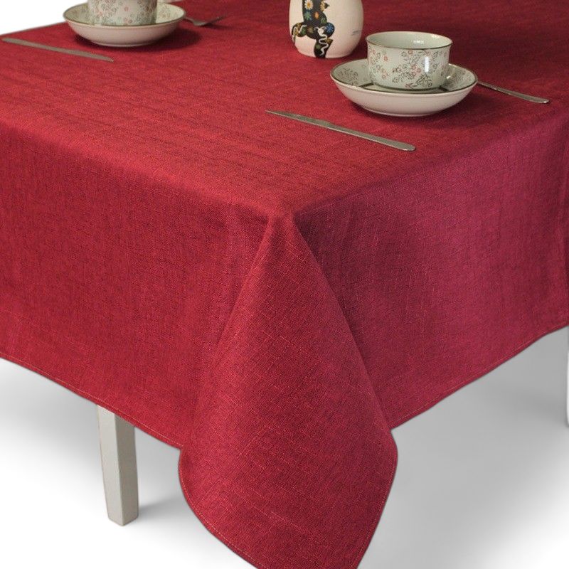 GENERICO - Mantel Rectangular 140cmx220cm En Lino Para Mesa De 6 Sillas Burdeo