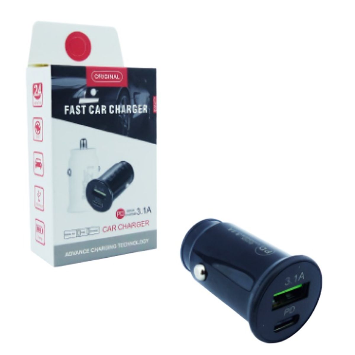 OEM - CARGADOR 1 USB Y TYPE-C 3.1A 12 VOLT 2 COLORES BLANCO,NEGRO